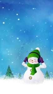 schneemann mit kopfhörer